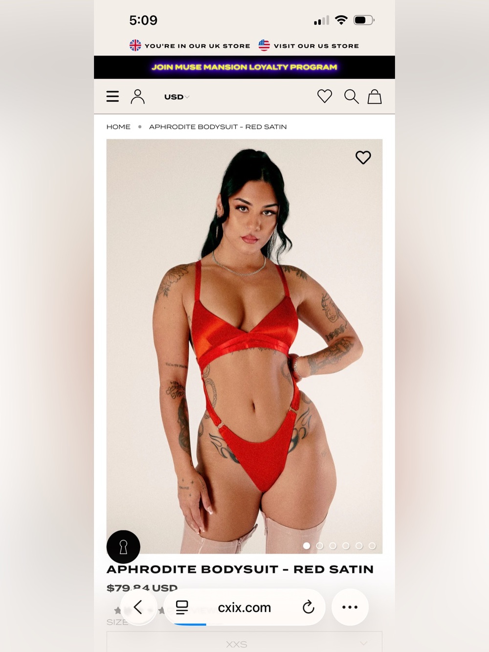 Aphrodite Red Satin body suit CXIX size small. pole wear.